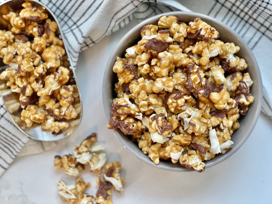 Chocolate Swirl Popcorn (milk chocolate and white chocolate)